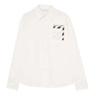 Camisa blanca de manga larga con estampado de rayas diagonales y bolsillos para hombre de Off-White, colección FW22