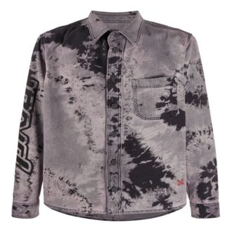 Camisa de Denim teñida con nudos y logotipo de flecha FW20 para hombre, color negro