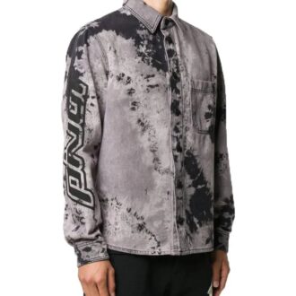 Camisa de Denim teñida con nudos y logotipo de flecha FW20 para hombre, color negro