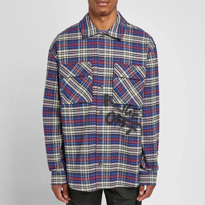 CAMISA DE FRANELA A CUADROS AZUL C/O VIRGIL ABLOH OW