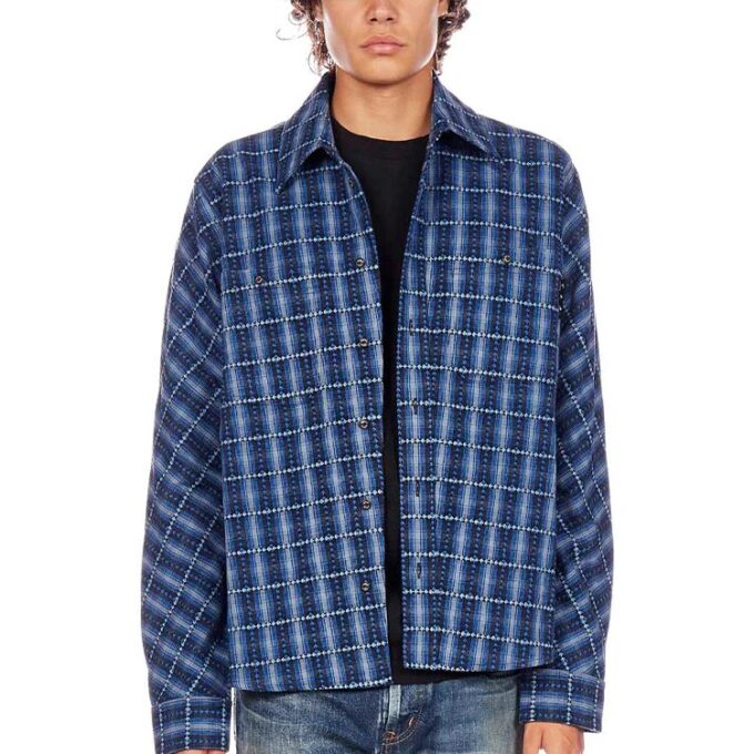 Camisa de franela a cuadros azul para hombre Off-White