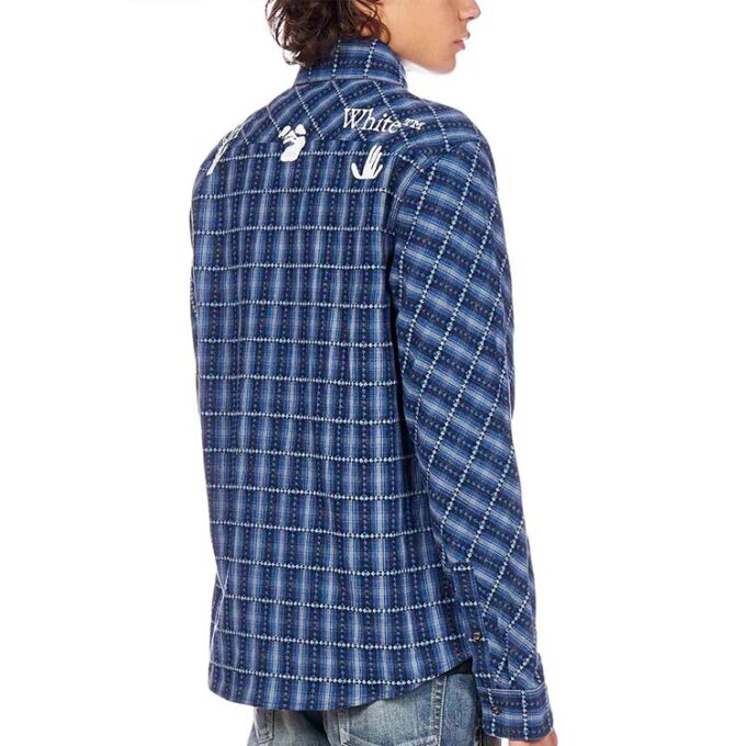 Camisa de franela a cuadros azul para hombre Off-White