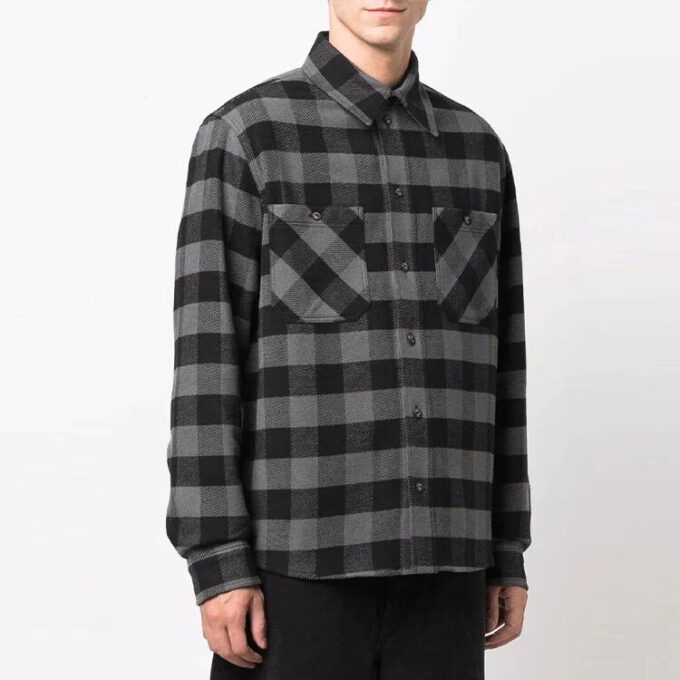 Camisa de franela a cuadros con flecha, manga larga, versión negra