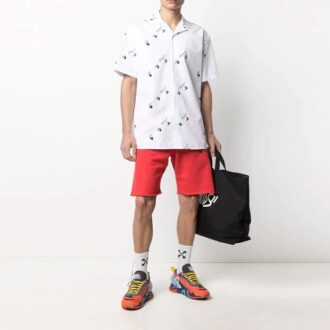 Camisa de manga corta con estampado de logotipo SS21, corte holgado, color blanco