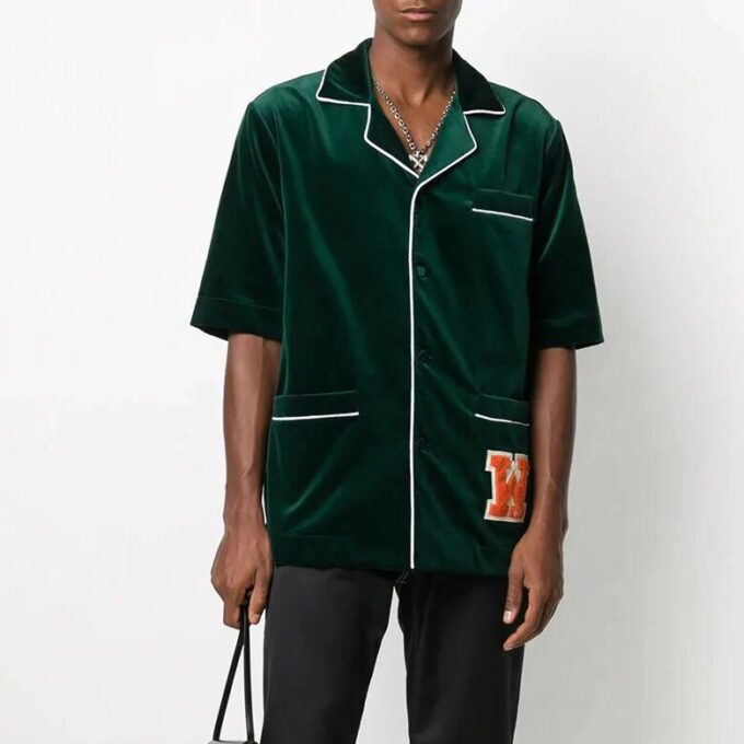 Camisa de manga corta FW20 Camisa de manga corta de terciopelo para hombre, verde