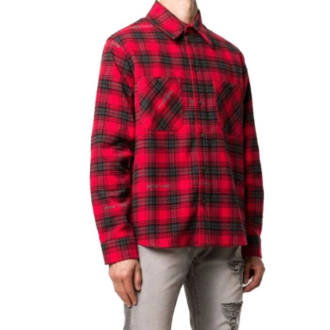 Camisa de manga larga a cuadros con estampado de flechas, color rojo