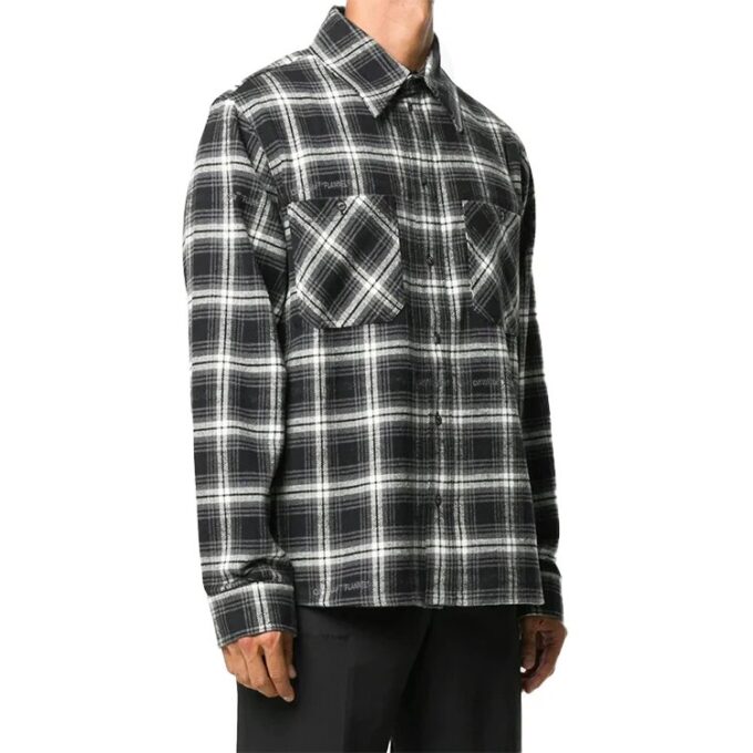 Camisa de manga larga a cuadros con estampado de flechas, negra