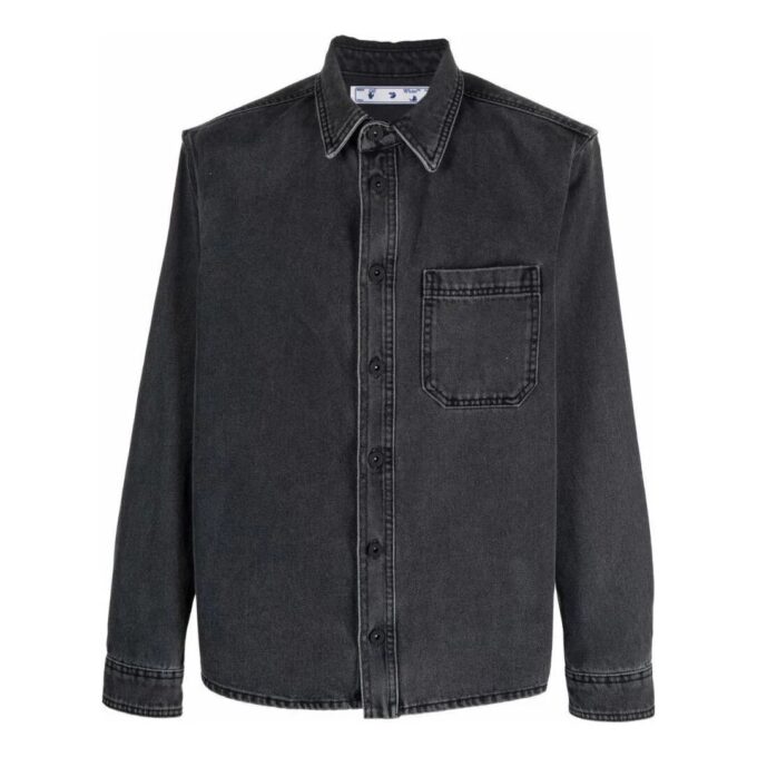 Camisa de manga larga con solapas Off-White para hombre, colección primavera-verano 2022, en Denim gris