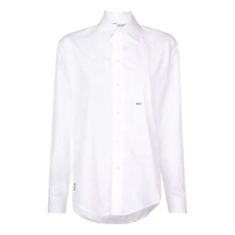 Camisa de manga larga holgada con logotipo bordado de Off-White, color blanco
