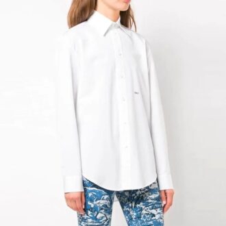 Camisa de manga larga holgada con logotipo bordado de Off-White, color blanco