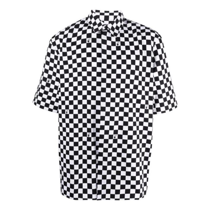 Camisa de pantalón corto a cuadros con solapa para hombre de Off-White, color negro