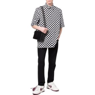 Camisa de pantalón corto a cuadros con solapa para hombre de Off-White, color negro