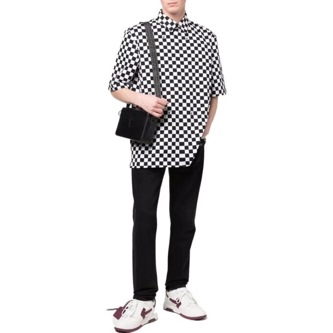 Camisa de pantalón corto a cuadros con solapa para hombre de Off-White, color negro