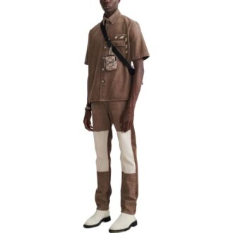 Camisa de pantalón corto con bolsillo Off-White para hombre, color liso, marrón