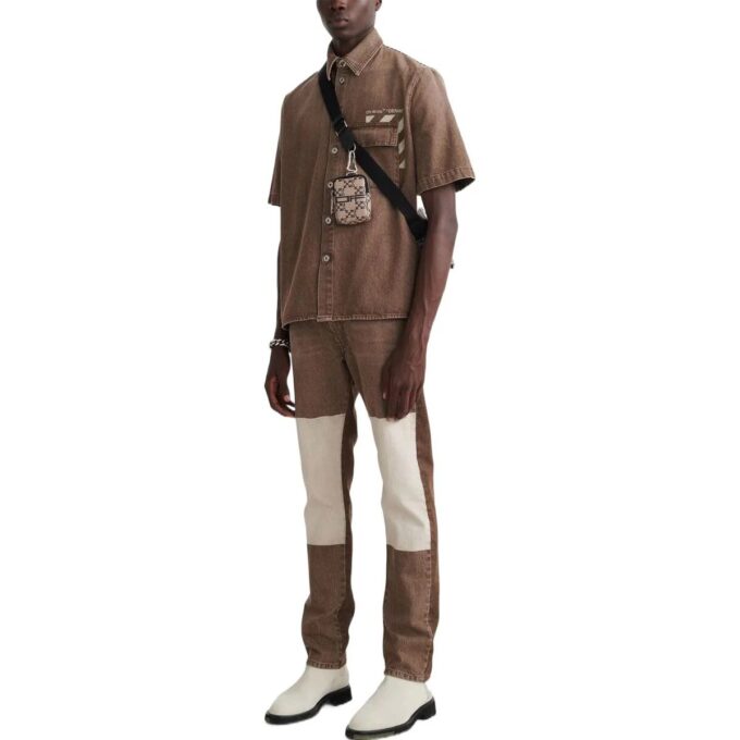 Camisa de pantalón corto con bolsillo Off-White para hombre, color liso, marrón