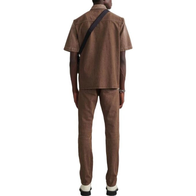 Camisa de pantalón corto con bolsillo Off-White para hombre, color liso, marrón