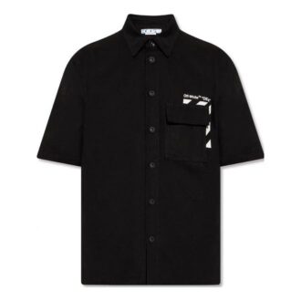 Camisa de pantalón corto de algodón estampada en color liso, negra