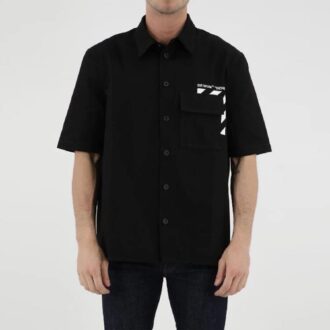 Camisa de pantalón corto de algodón estampada en color liso, negra