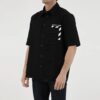 Camisa de pantalón corto de algodón estampada en color liso, negra