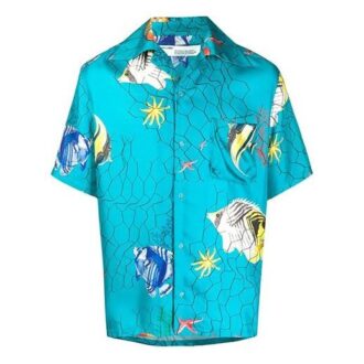 Camisa de pantalón corto de rejilla azul con lazo SS20