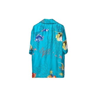 Camisa de pantalón corto de rejilla azul con lazo SS20