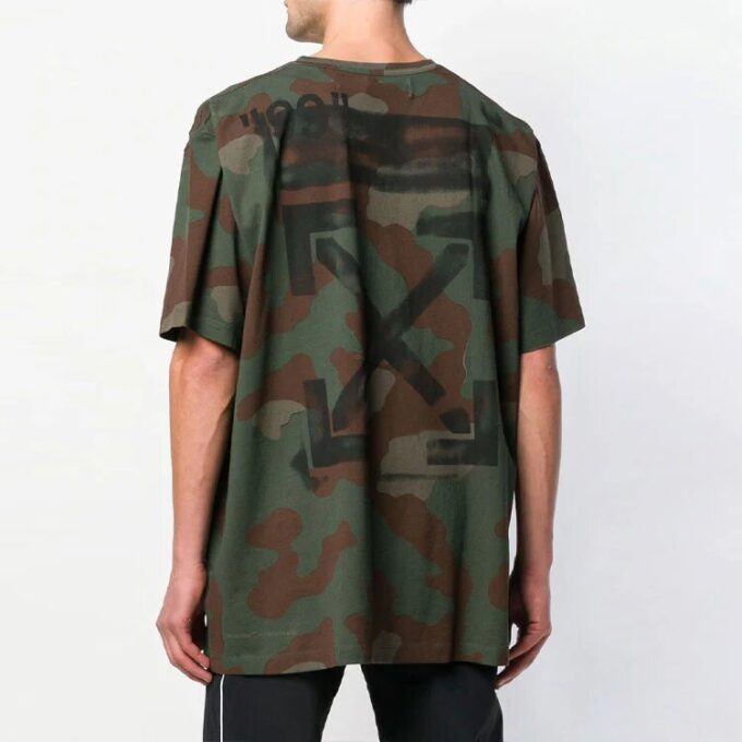 Camisa de pantalones cortos holgada verde militar de camuflaje