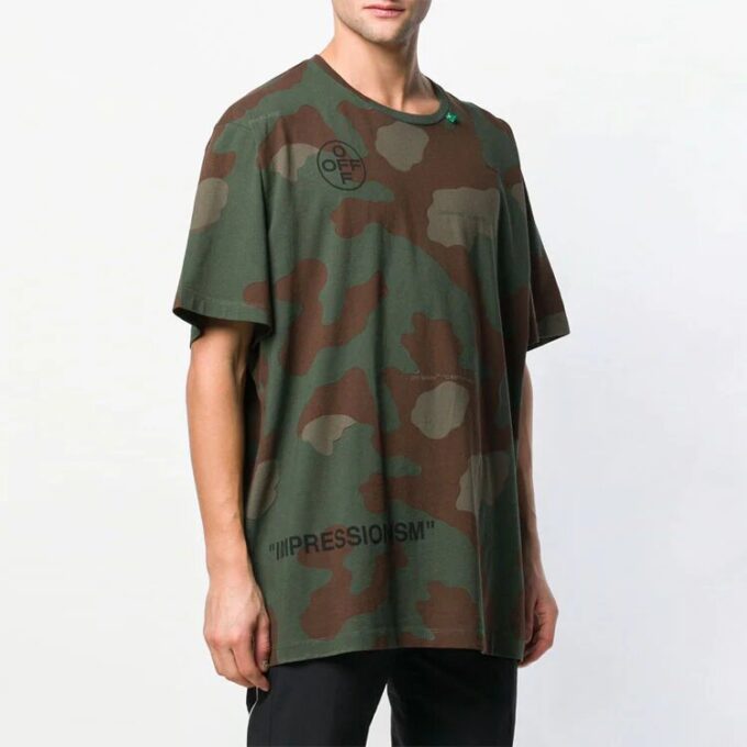 Camisa de pantalones cortos holgada verde militar de camuflaje
