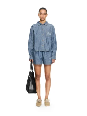 Camisa de pijama de denim de cambray
