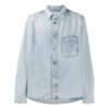 Camisa Denim de manga larga con logo estampado para hombre, azul