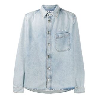 Camisa Denim de manga larga con logo estampado para hombre, azul