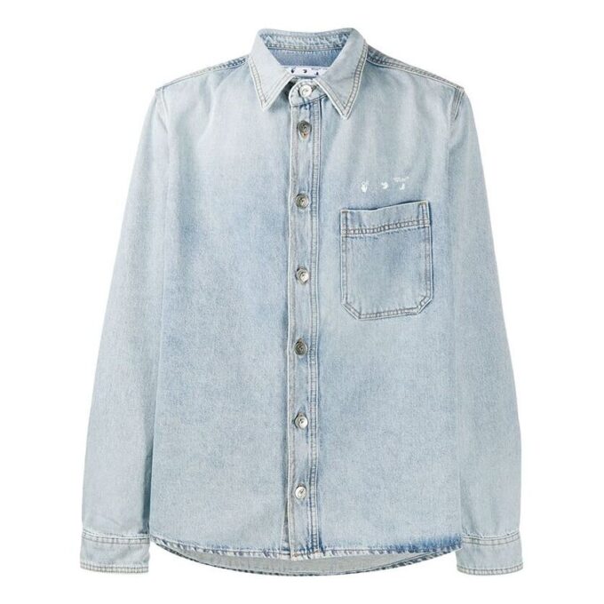Camisa Denim de manga larga con logo estampado para hombre, azul