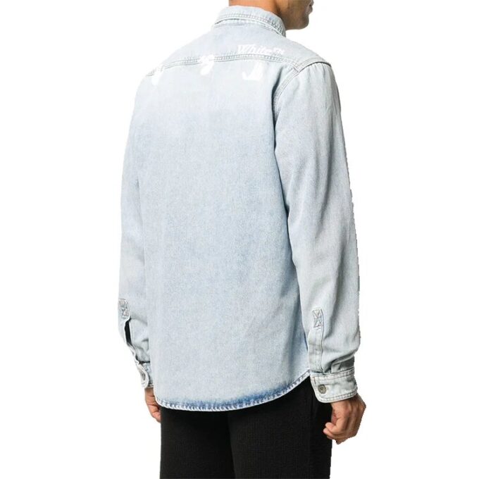 Camisa Denim de manga larga con logo estampado para hombre, azul