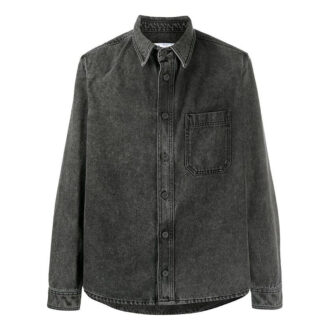 Camisa Denim de manga larga con logo estampado para hombre, color negro