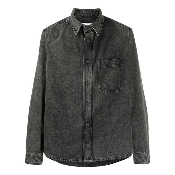 Camisa Denim de manga larga con logo estampado para hombre, color negro