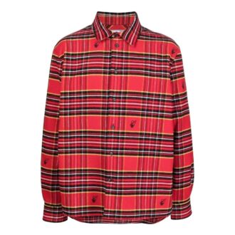 Camisa roja de manga larga holgada con solapa y logotipo bordado a cuadros de Off-White para hombre, colección primavera-verano 2022