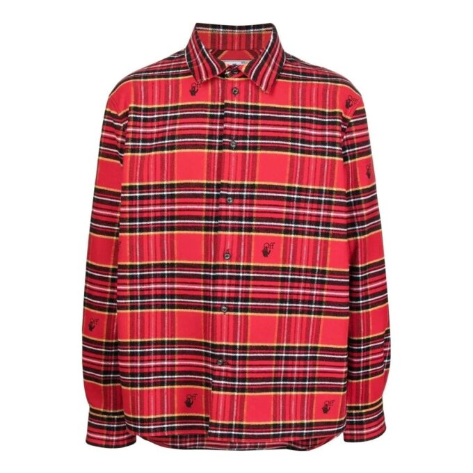 Camisa roja de manga larga holgada con solapa y logotipo bordado a cuadros de Off-White para hombre, colección primavera-verano 2022