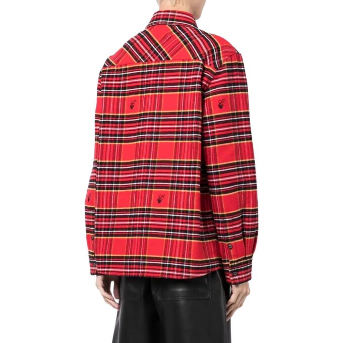 Camisa roja de manga larga holgada con solapa y logotipo bordado a cuadros de Off-White para hombre, colección primavera-verano 2022