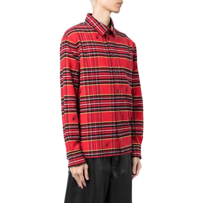 Camisa roja de manga larga holgada con solapa y logotipo bordado a cuadros de Off-White para hombre, colección primavera-verano 2022