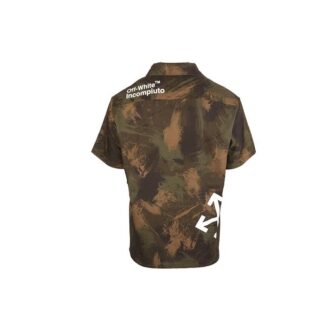 Camisa verde de pantalón corto con estampado de camuflaje para hombre de Off-White