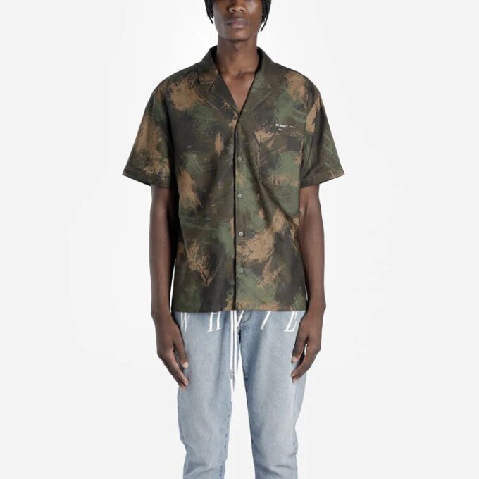 Camisa verde de pantalón corto con estampado de camuflaje para hombre de Off-White