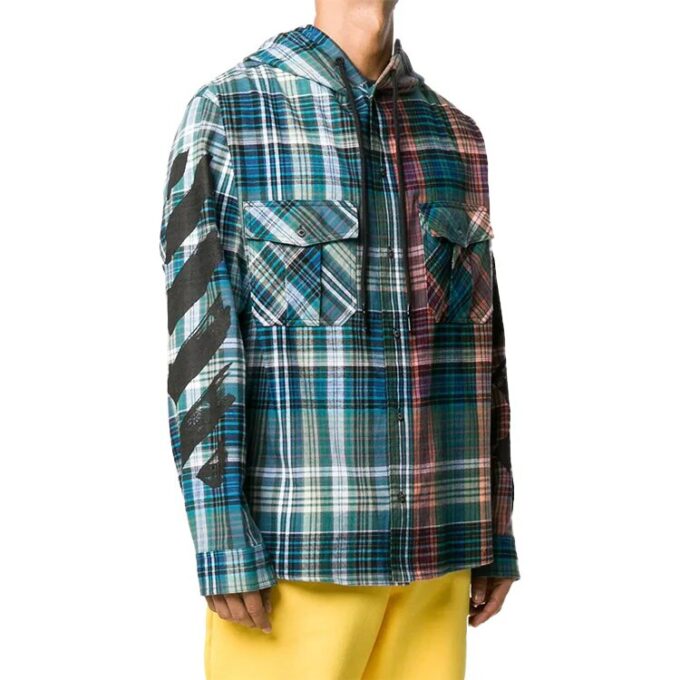 Camisas asimétricas con capucha y estampado de cuadros, azul