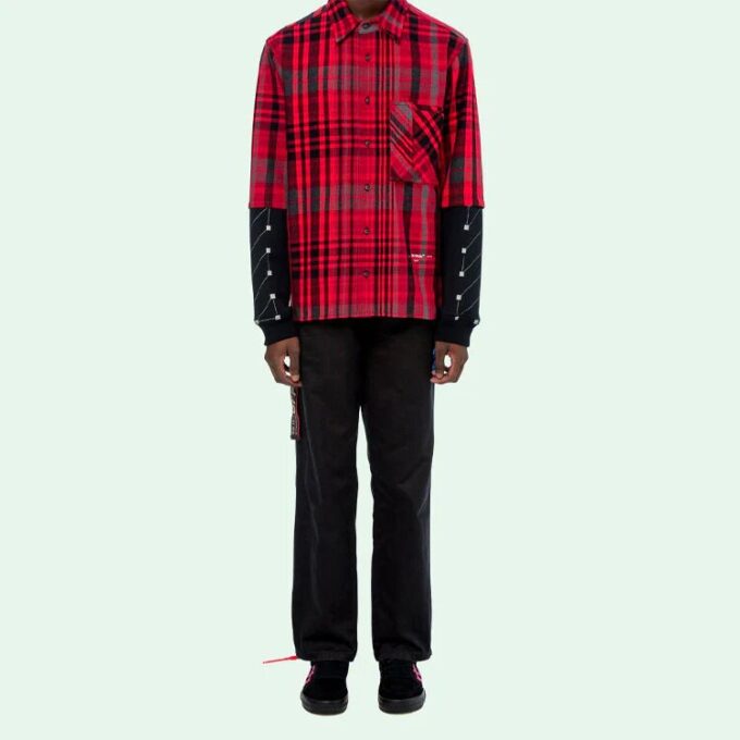 Camisas de cuadros con mangas de jersey «Rojo Negro»