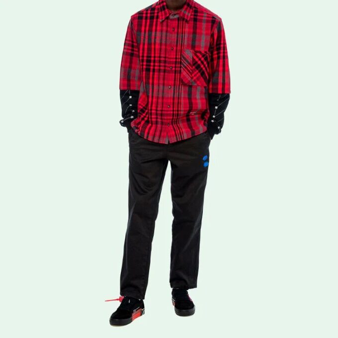 Camisas de cuadros con mangas de jersey «Rojo Negro»