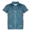 Camisas de Denim de manga corta con cremallera, corte holgado, azul