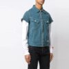 Camisas de Denim de manga corta con cremallera, corte holgado, azul