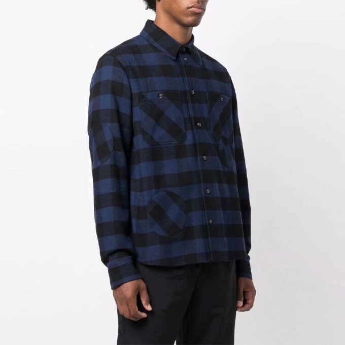 Camisas de franela a cuadros de manga larga, corte holgado, azul