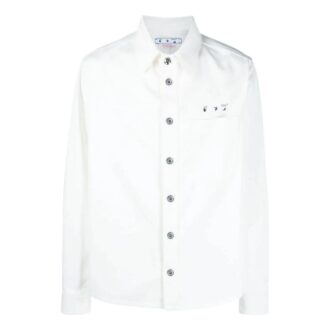 Camisas de hombre Off-White FW22 de corte holgado en Denim con estampado en la espalda, de un solo botonero, color blanco