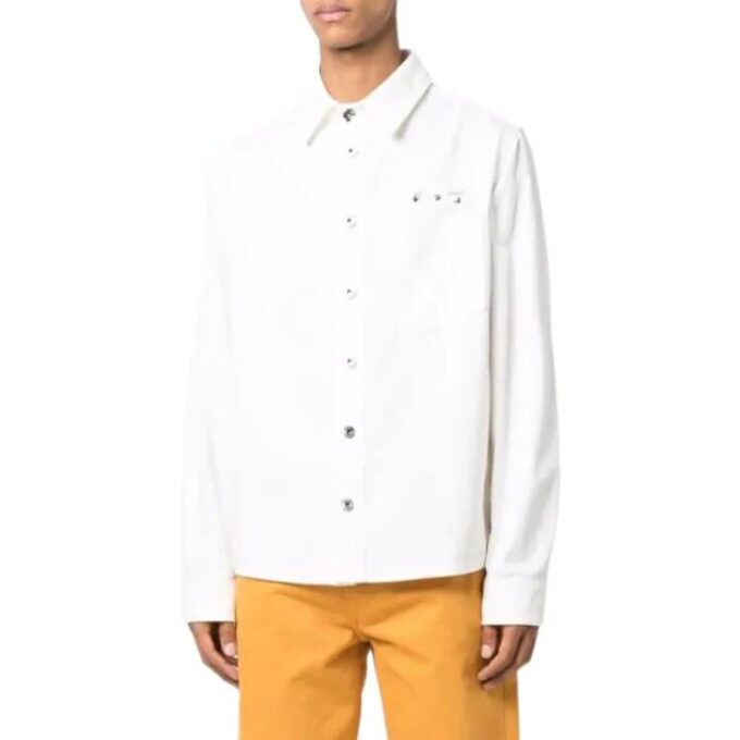 Camisas de hombre Off-White FW22 de corte holgado en Denim con estampado en la espalda, de un solo botonero, color blanco