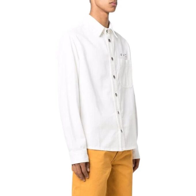 Camisas de hombre Off-White FW22 de corte holgado en Denim con estampado en la espalda, de un solo botonero, color blanco