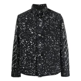 Camisas de hombre Off-White FW22 de sarga estampada, de botonadura simple y manga larga, versión estándar, color negro